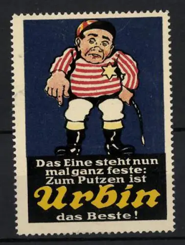 Reklamemarke Urbin Schuhputz, Mann im gestreiften Hemd und Stern auf der Brust