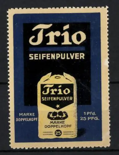 Reklamemarke Trio Seifenpulver, Seife und Reinigungsmittel, Packung Seifenpulver, Doppelkopf-Symbol