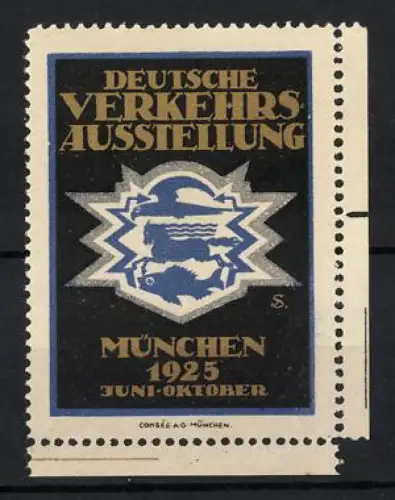 Reklamemarke München, Deutsche Verkehrsausstellung 1925, Adler und Fahrzeugsymbol