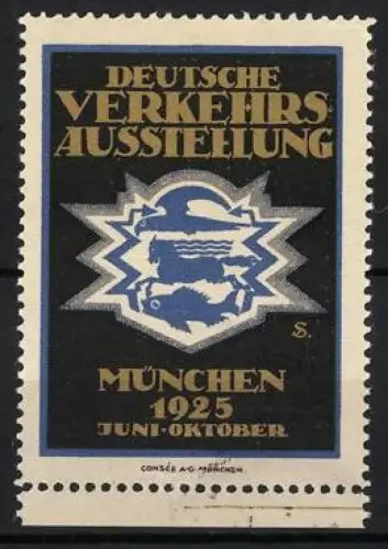 Reklamemarke München, Deutsche Verkehrsausstellung 1925, stilisiertes Verkehrssymbol