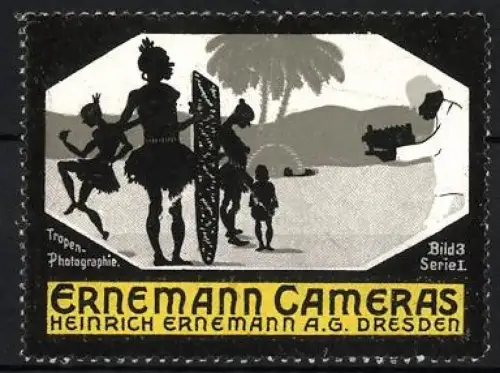 Reklamemarke Dresden, Heinrich Ernemann AG., Ernemann Cameras, Tropen-Photographie