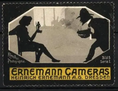 Reklamemarke Dresden, Heinrich Ernemann AG., Ernemann Cameras, Fotograf und Modell