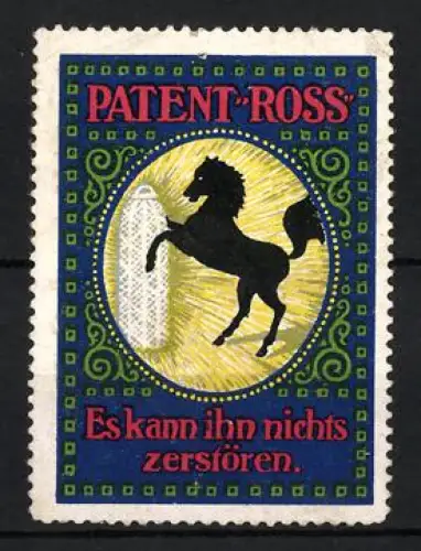Reklamemarke Patent-Ross, Glühstrümpfe für Gaslampen, Springendes Pferd neben Glühstrumpf