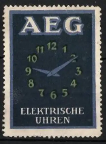 Reklamemarke AEG, Elektrische Uhren, Uhrzeiger und Ziffernblatt