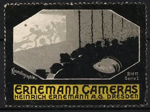 Reklamemarke Dresden, Heinrich Ernemann AG, Ernemann Cameras, Szene im Kino