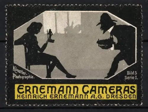 Reklamemarke Dresden, Heinrich Ernemann AG., Ernemann Cameras, Künstler-Photographie Silhouette