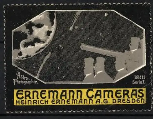Reklamemarke Dresden, Heinrich Ernemann AG., Ernemann Cameras, Astrofotografie mit Teleskop