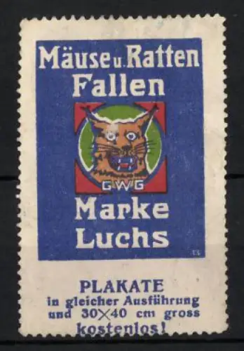 Reklamemarke Marke Luchs, Mäuse- und Rattenfallen, Luchs-Logo