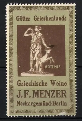 Reklamemarke Neckargemünd, Berlin, Griechische Weine J.F. Menzer, Göttin Artemis