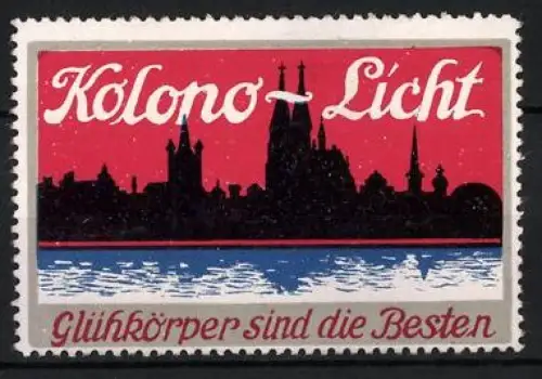 Reklamemarke Köln, Kolono-Licht, Stadtsilhouette und Fluss