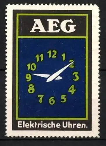 Reklamemarke AEG Elektrische Uhren, Uhr mit Zeigern