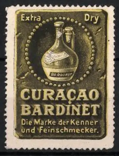 Reklamemarke Curacao Bardinet, Extra Dry, Flasche und Glas