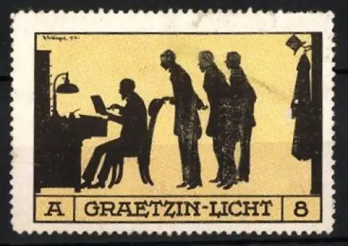 Reklamemarke Graetzin-Licht, Herr am Schreibtisch mit Lampe