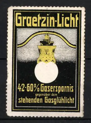 Reklamemarke Graetzin-Licht, Gasersparnis gegenüber Gasglühlicht, Laterne