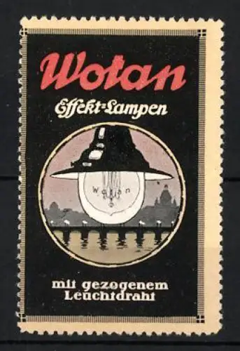 Reklamemarke Wotan, Effekt-Lampen, Glühbirne mit Ortsansicht