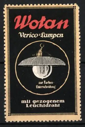 Reklamemarke Wotan, Verico-Lampen, Glühlampe mit Lampenschirm