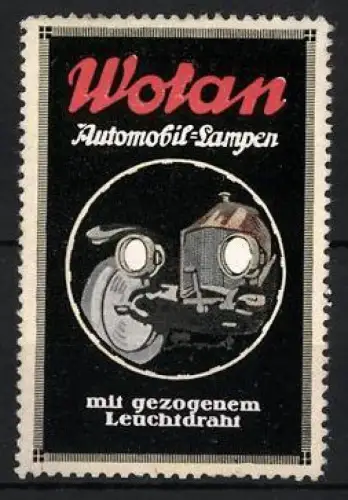 Reklamemarke Wotan, Automobil-Lampen, Auto mit Scheinwerfern