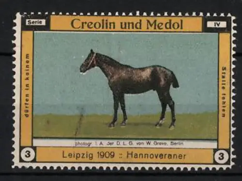 Reklamemarke Leipzig, Creolin und Medol, Desinfektionsmittel, Hannoveraner 1909