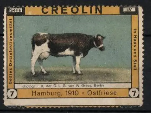 Reklamemarke Hamburg, Creolin, Desinfektionsmittel, Ostfriesen-Kuh