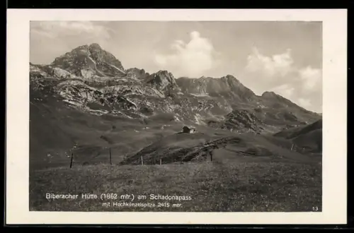 AK Biberacher Hütte am Schadonapass, Ansicht mit Hochkünzelspitze