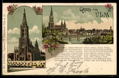 Lithographie Ulm, Münster, Stadtansicht