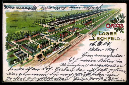 Lithographie Lager Lechfeld, Kasernenanlagen und Lagergelände