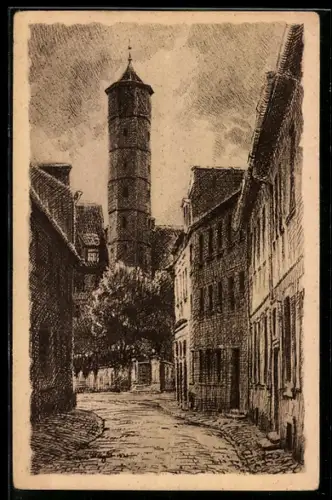 Künstler-AK Schmalkalden, Rosengasse mit Blick auf Schrotturm