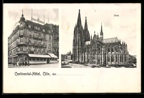 AK Köln, Continental-Hotel, Dom