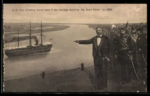 AK Suez, The Khedive ismail and F. de Lesseps opening the Suez Canal in 1869