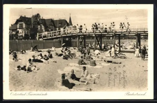 AK Ostseebad Travemünde, Blick zum Badestrand