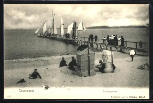 AK Travemünde, Strandpartie mit Bootsteg