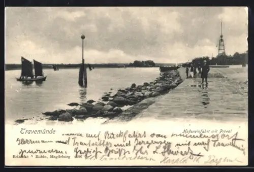 AK Travemünde, Hafeneinfahrt mit Priwal