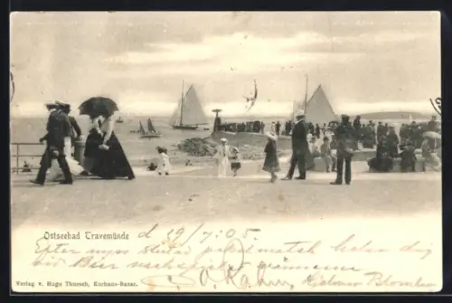 AK Travemünde, Ostseebad, Norderbollwerk mit Segelbooten