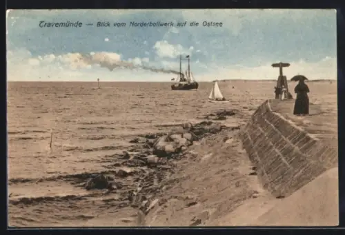 AK Travemünde, Blick vom Norderbollwerk auf die Ostsee