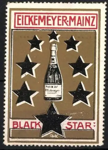 Reklamemarke Mainz, Eickemeyer, Black Star, Sektflasche mit Sternen