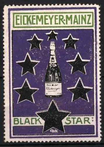 Reklamemarke Mainz, Eickemeyer, Black Star, Sektflasche und Sterne