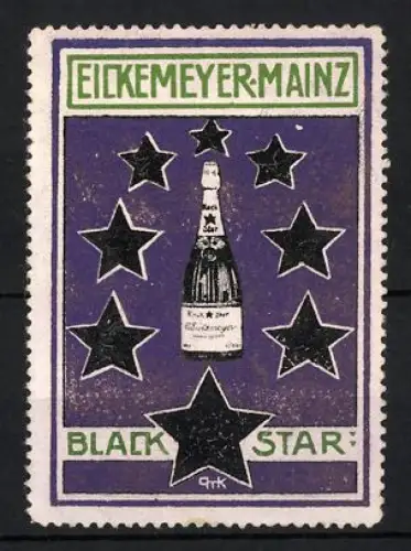 Reklamemarke Mainz, Eickemeyer, Black Star, Sektflasche mit Sternen