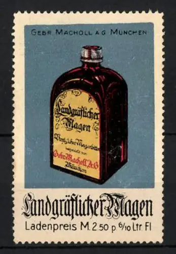 Reklamemarke München, Gebr. Macholl A. G., Landgräflicher Magen