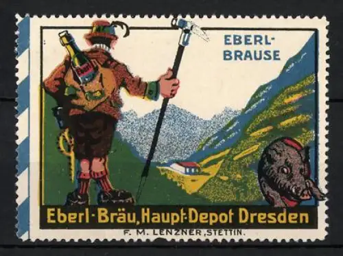 Reklamemarke Dresden, Eberl-Bräu, Bergsteiger mit Pickel