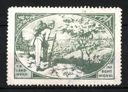 Reklamemarke Wien, K.K. Landwehr Infanterie, Soldat mit Gewehr