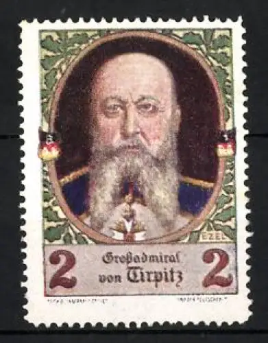 Reklamemarke Grossadmiral von Tirpitz, Porträt mit Eichenlaub