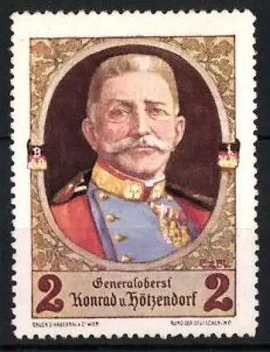 Reklamemarke Generaloberst Konrad v. Hötzendorf, Porträt im Ovalrahmen