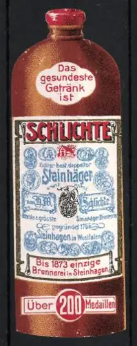 Reklamemarke Echter doppelter Steinhäger, Schnaps, Flasche mit Etikett