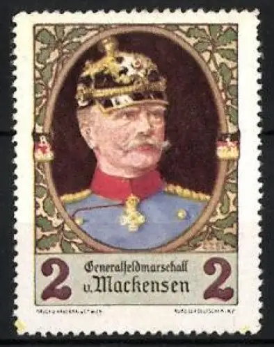 Reklamemarke Generalfeldmarschall v. Mackensen, Portrait mit Pickelhaube