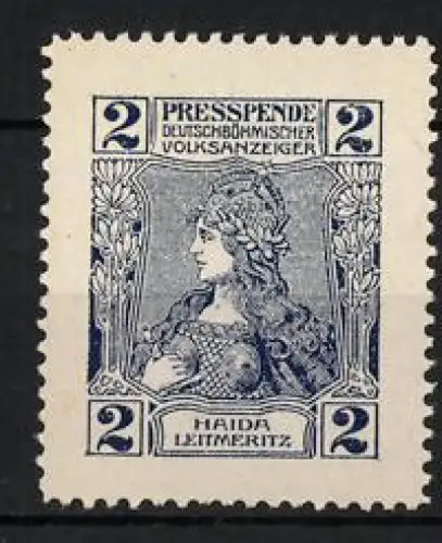 Reklamemarke Haida, Deutschböhmischer Volksanzeiger, Germania mit Krone