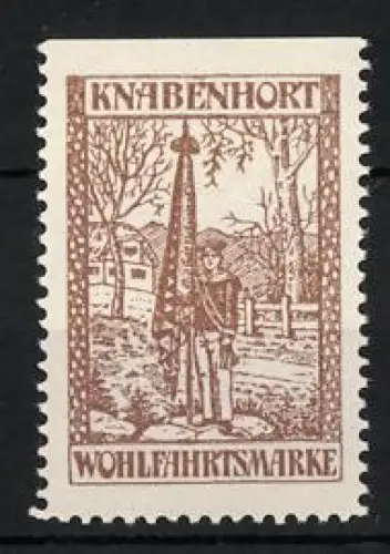 Reklamemarke Knabenhort, Wohlfahrtsmarke, Junge mit Fahne
