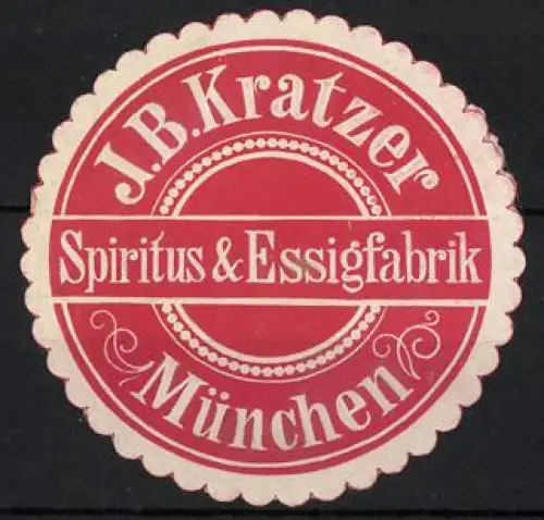 Reklamemarke München, J.B. Kratzer, Spiritus & Essigfabrik