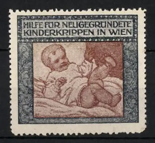 Reklamemarke Wien, Hilfe für Neugegründete Kinderkrippen, Baby auf Kissen