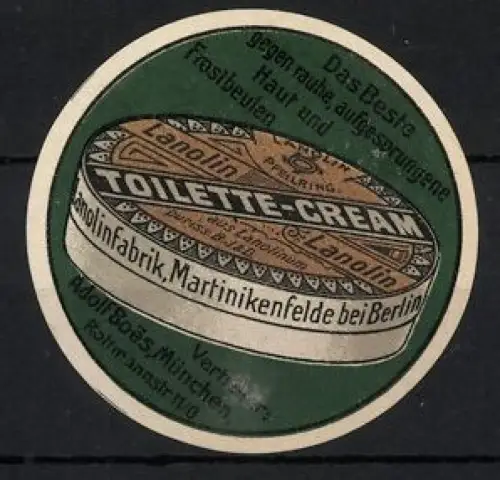 Reklamemarke Martinikenfelde bei Berlin, Toilette-Cream, Lanolinfabrik