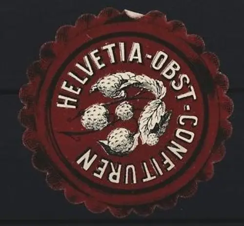 Reklamemarke Helvetia-Obst, Konfitüren, Himbeeren an einem Zweig